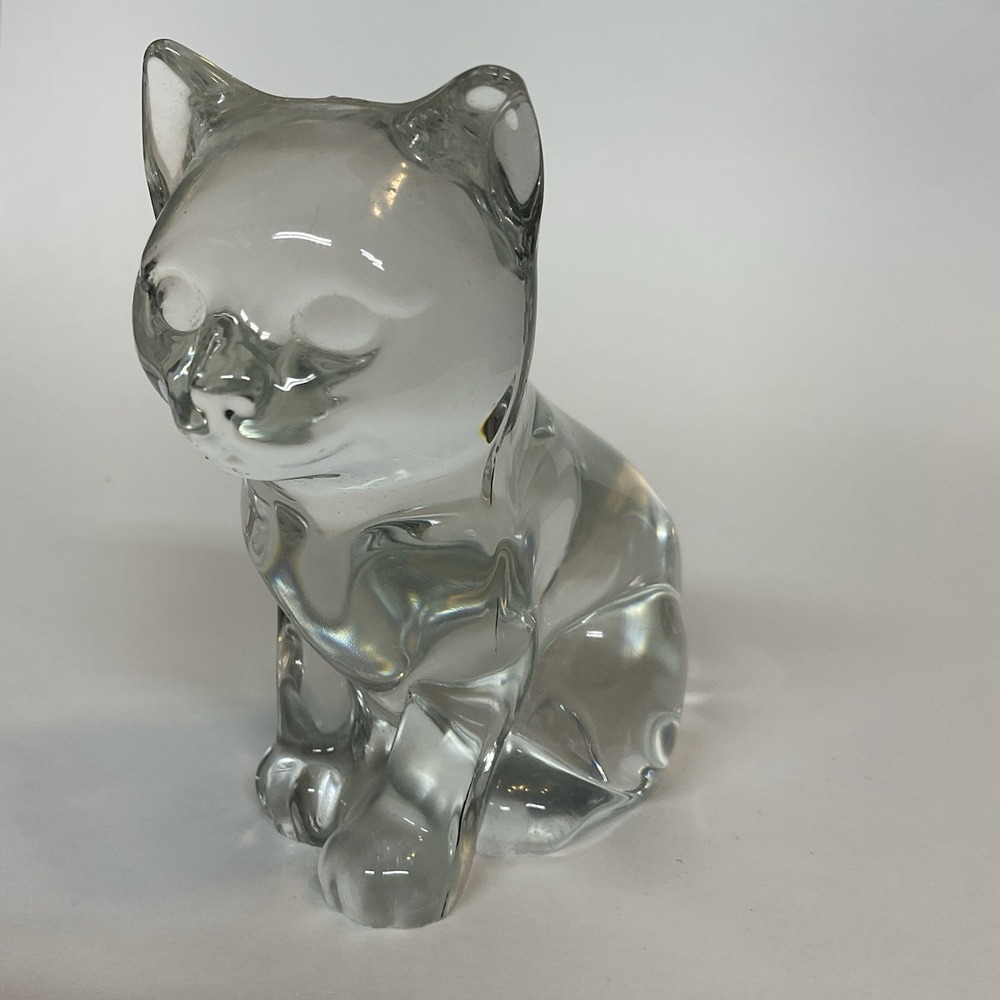 Vintage Clear Crystal Kitty Cat Figurine Paperweight Statue